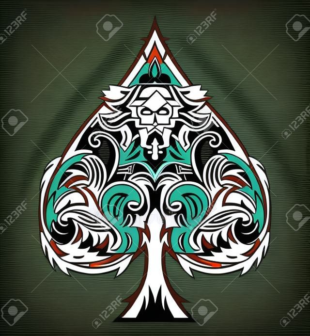 Diseño de estilo tribal - pala póquer as naipes, ilustración vectorial