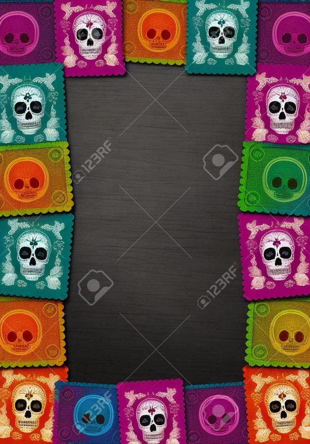 Mexican Dzień Śmierci kolorowych szablonów plakatów - rama