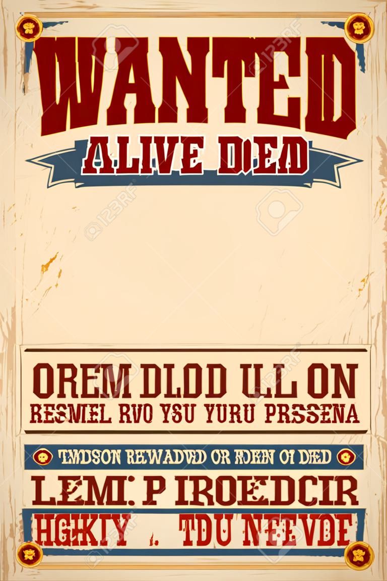 Требуются живым или мертвым, Разыскивается живым или мертвым плакат шаблон текст на английском языке - один миллион награда