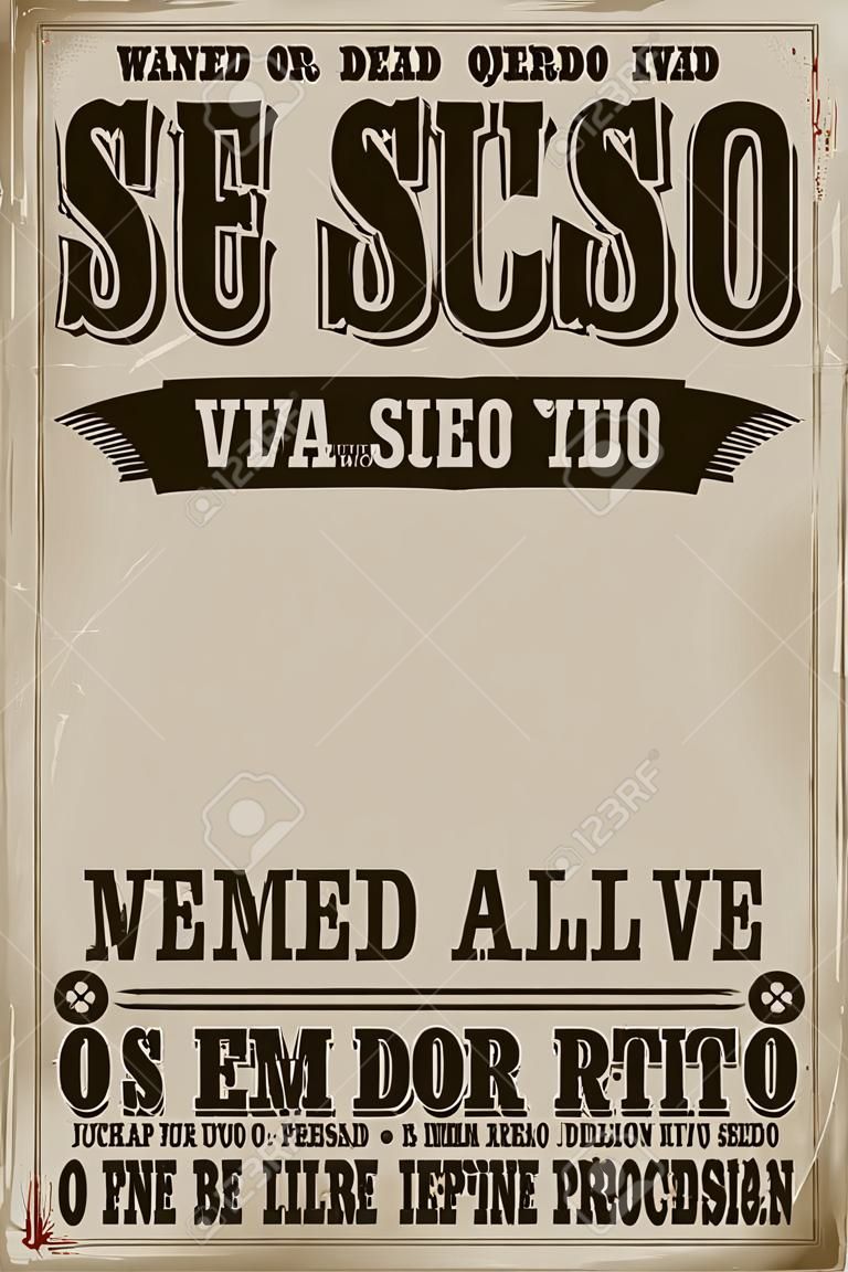 Se busca vivo o デミュエルト、死んだと思ったまたは生きたポスター スペイン語のテキスト テンプレート - 100 万報酬