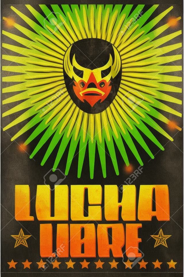 ルチャリブレ - スペイン語のテキスト - メキシコ レスラー マスク - シルク スクリーン ポスターをレスリング