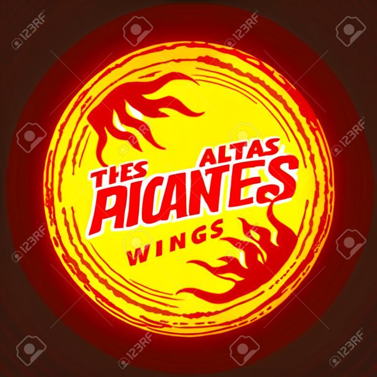Alitas Picantes Лас Mejores - Лучший Горячие куриные крылышки испанский текст, гранж резиновый штамп, острая пища