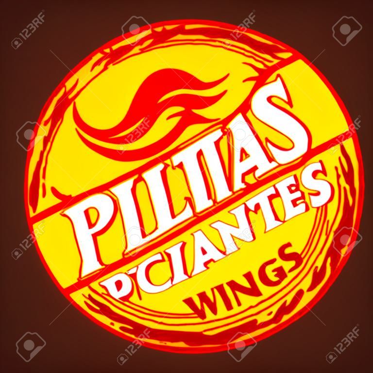 Alitas Picantes Лас Mejores - Лучший Горячие куриные крылышки испанский текст, гранж резиновый штамп, острая пища
