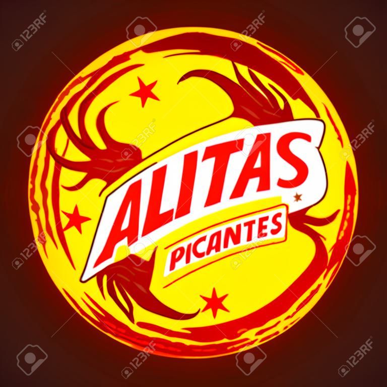 Alitas Picantes 라스 Mejores - 최고의 핫 치킨 날개 스페인어 텍스트, 그런 지 고무 스탬프, 매운 음식
