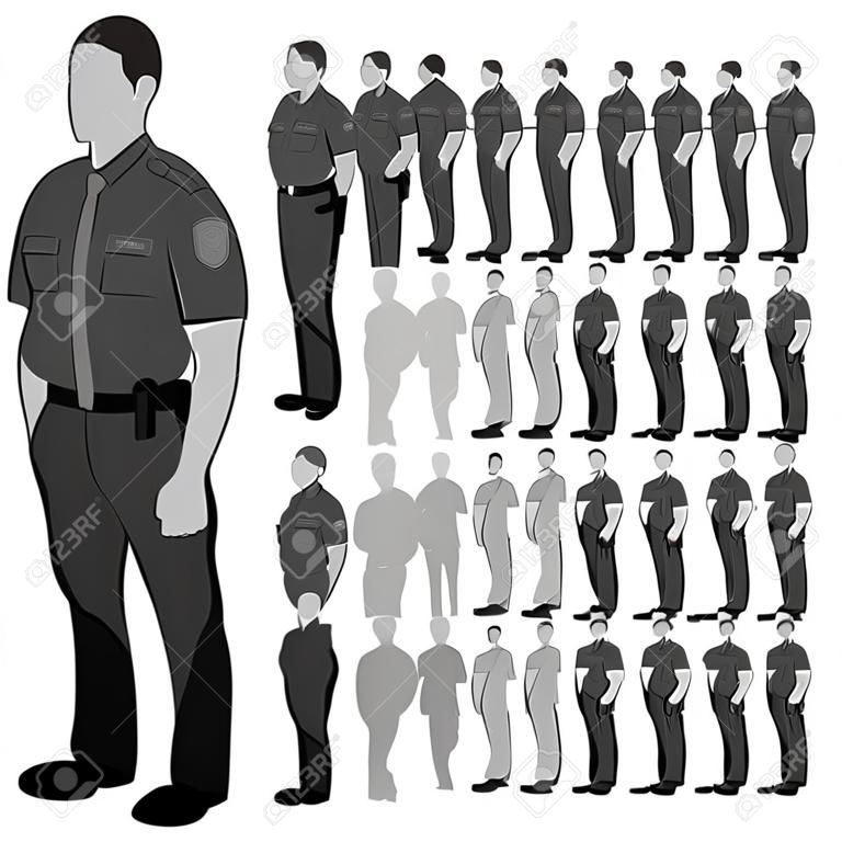 Police security guard grayscale vector set.