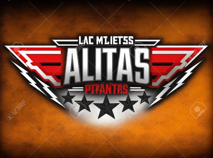Alitas Picantes Las Mejores, The best Hot Chicken Wings texto en español, emblema de comida premium estilo militar