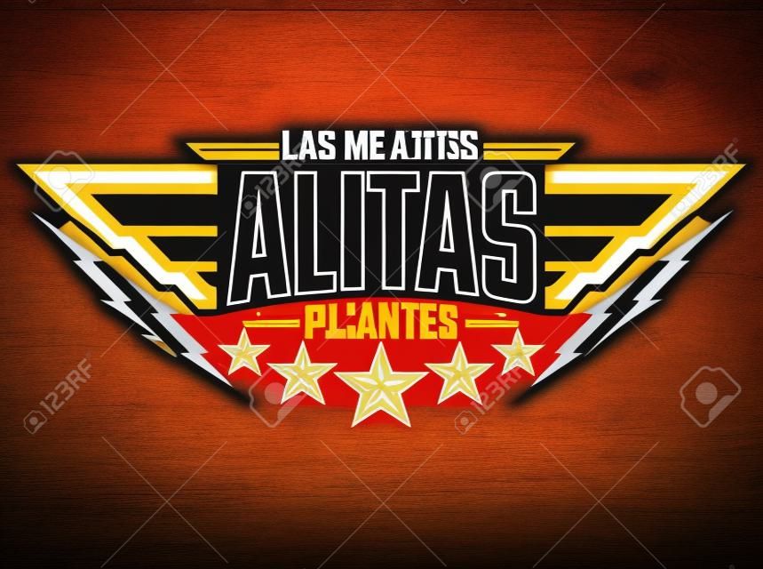 Alitas Picantes Las Mejores, The best Hot Chicken Wings testo spagnolo, emblema di cibo premium in stile militare