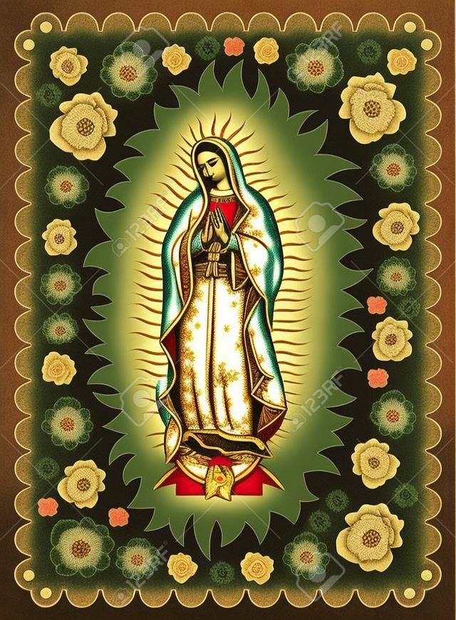 Vierge de Guadalupe illustration d'affiche de style sérigraphie vintage