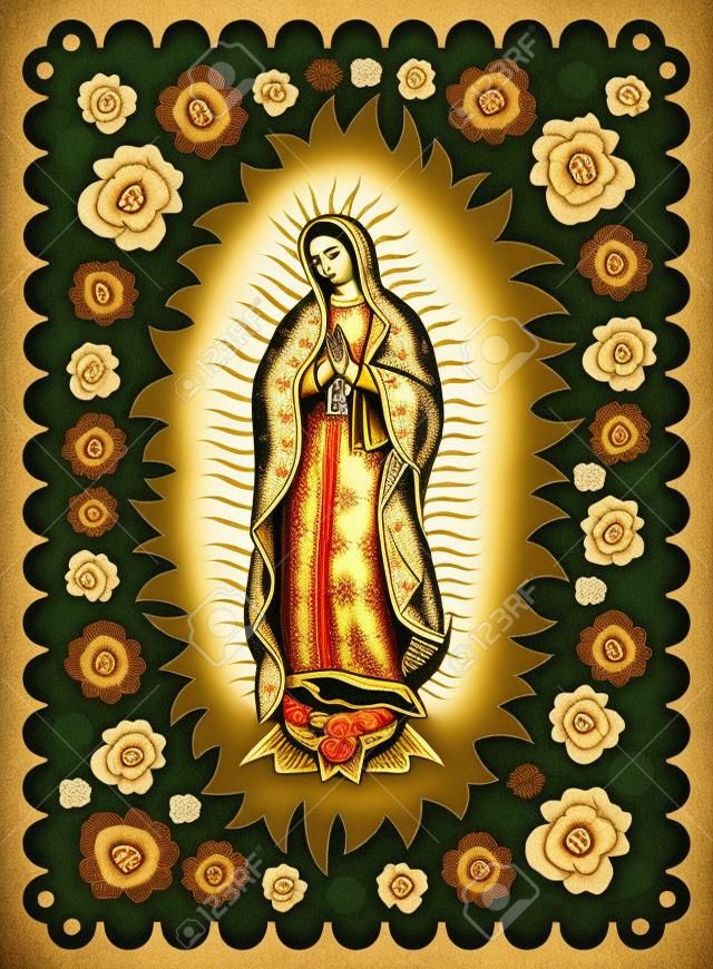 Virgin of Guadalupe vintage silk screen style poster illustration