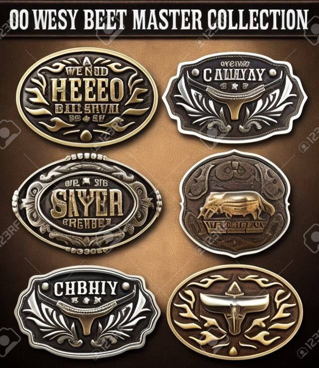 Western Style Cowboy Belt Buckle Label Master Collection Set.
