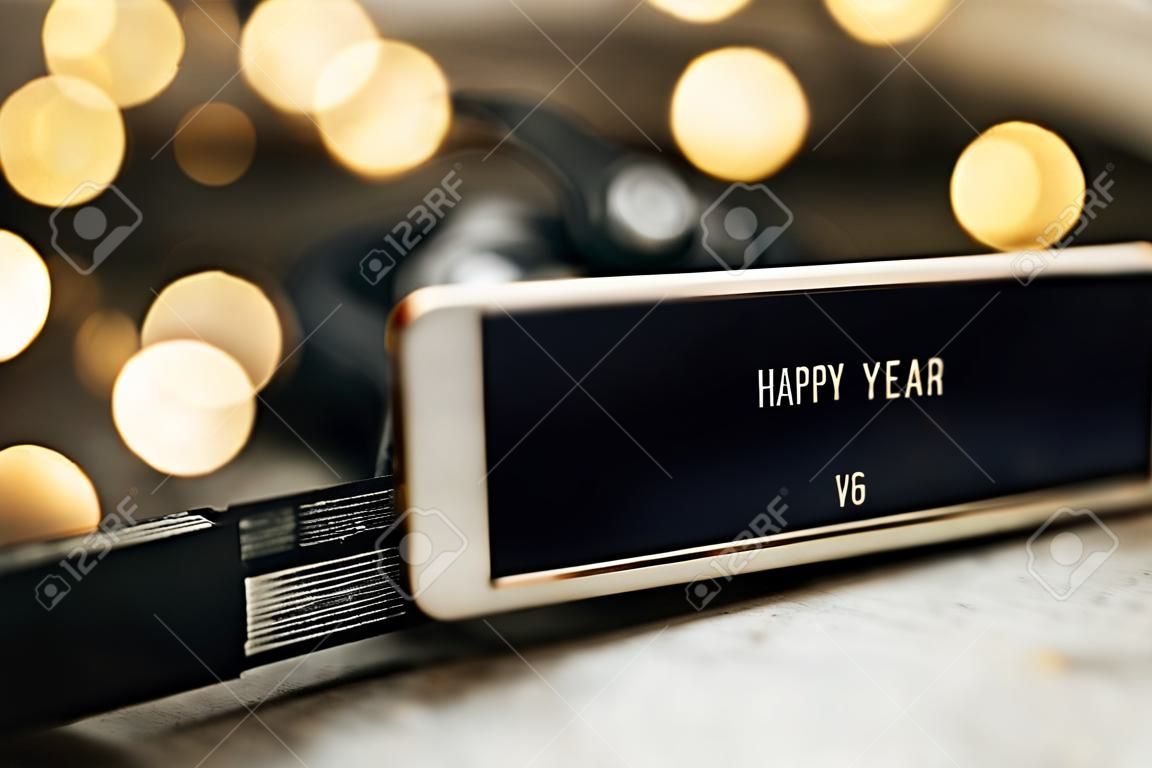New Year mobile phone screen. Beautiful postcard