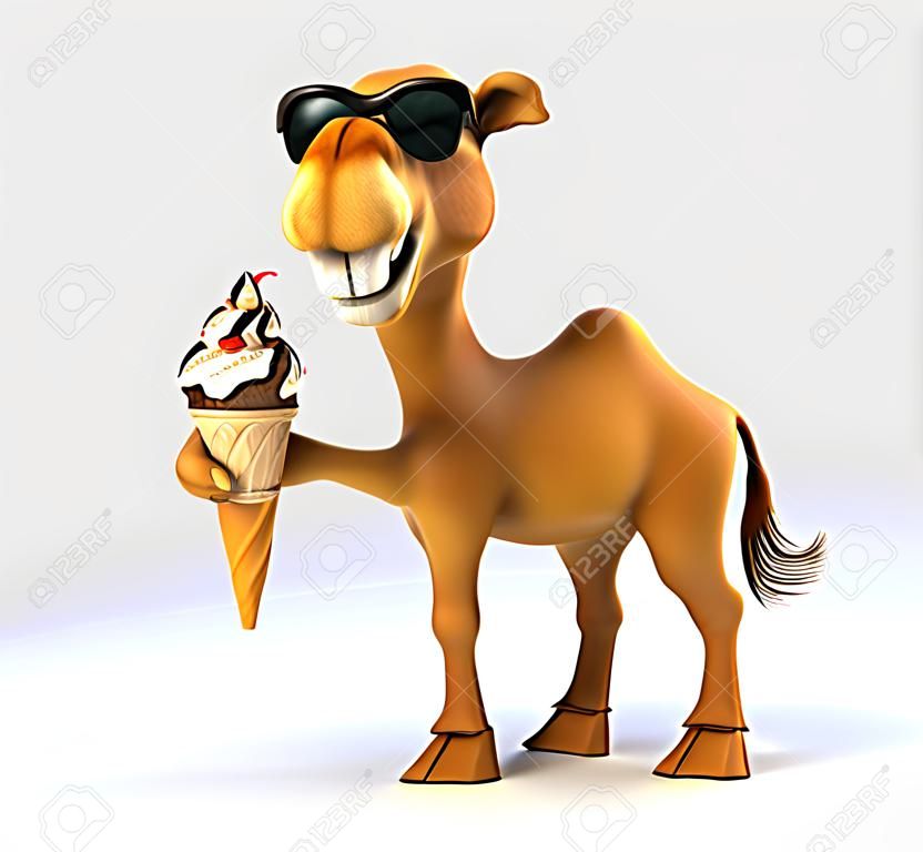 Cartoon camel with sunglasses and ice cream