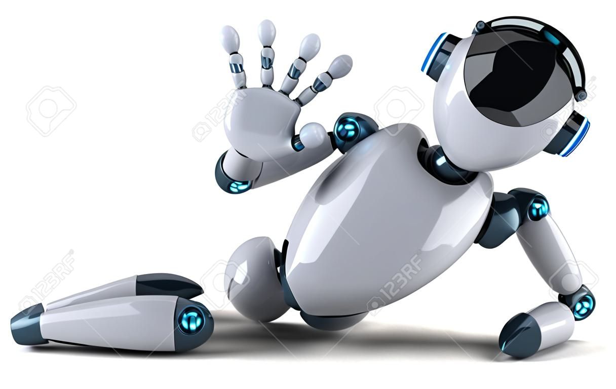 Cartoon robot lying down and waving