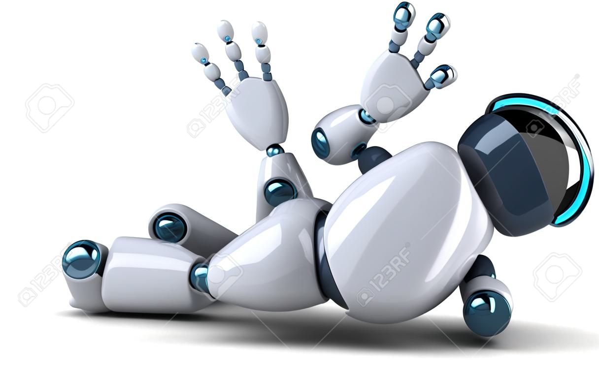 Cartoon robot liggend en zwaaiend