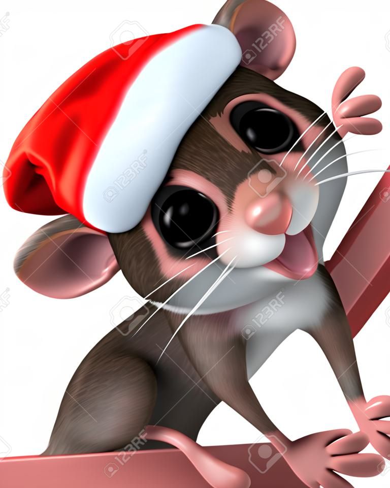 산타 모자를 든 마우스 캐릭터