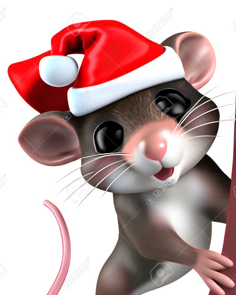 산타 모자를 든 마우스 캐릭터