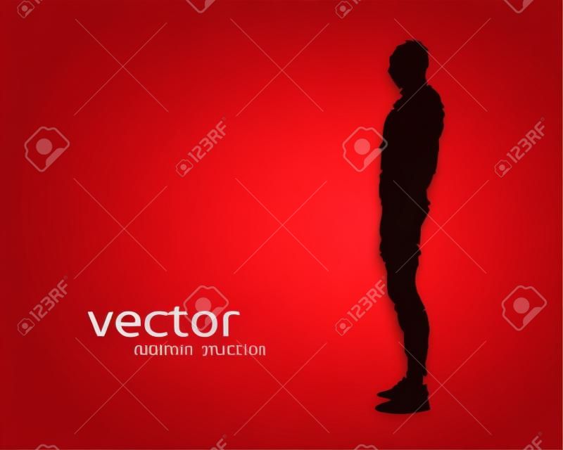 Abstract vector illustration of human body on red background. Side view.