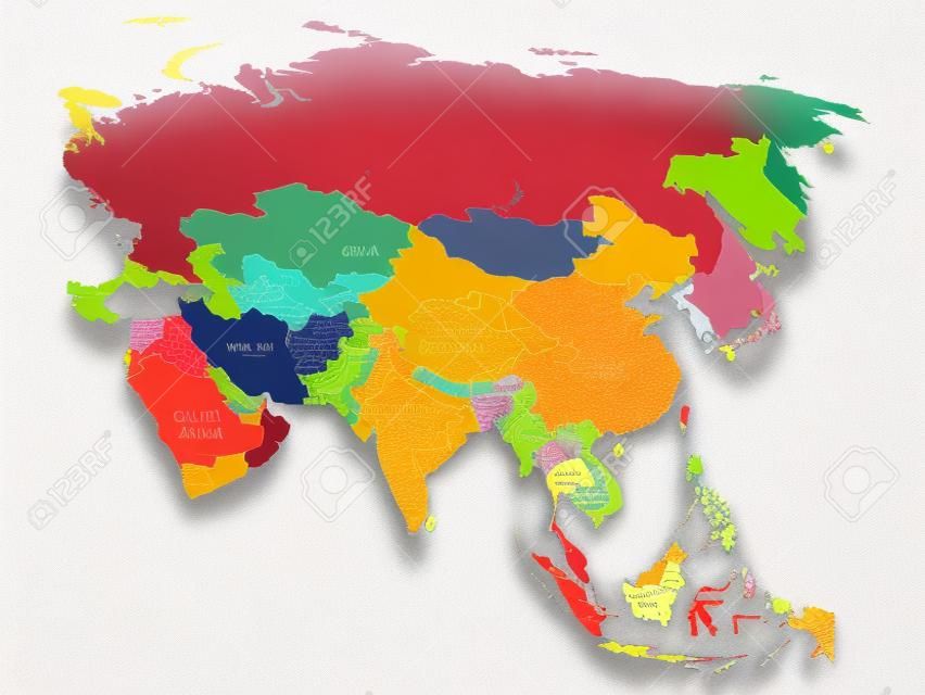 Mapa polityczna Azji na białym tle.