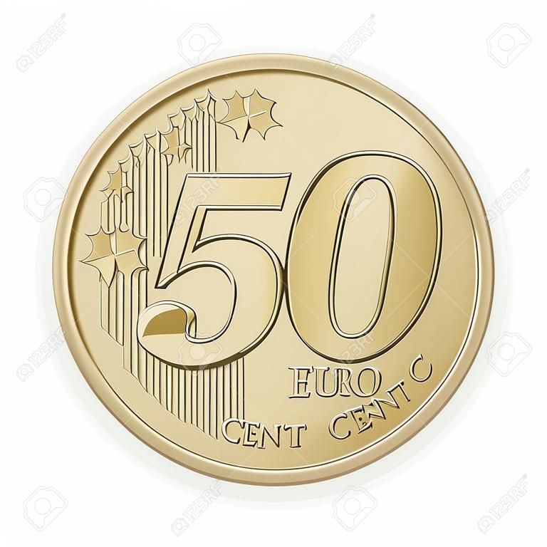 Cinqenta centavos de euro em um fundo branco. Ilustração vetorial.