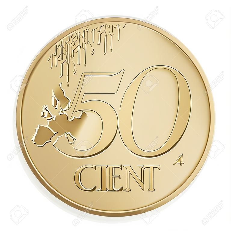 Cincuenta céntimos de euro sobre un fondo blanco. Ilustración vectorial.