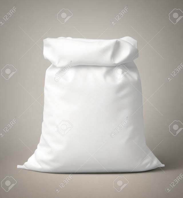 White canvas sack with full paddy isolated on white background