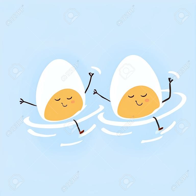 Egg character design. Egg on water. Egg in the pool. Egg vector.