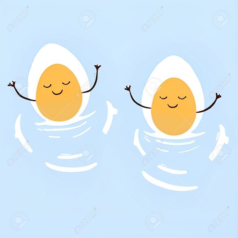 Diseño de personajes de huevo. Huevo en agua. Huevo en la piscina. vector de huevo.
