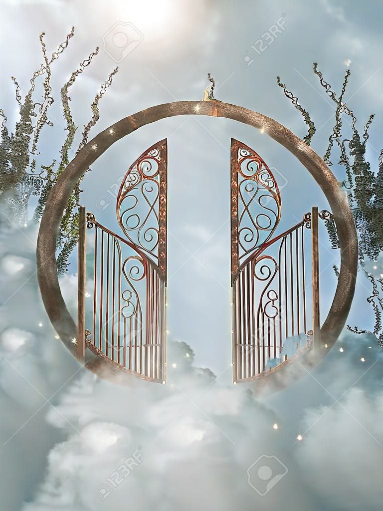 Fantasy landscape in the heaven with gate