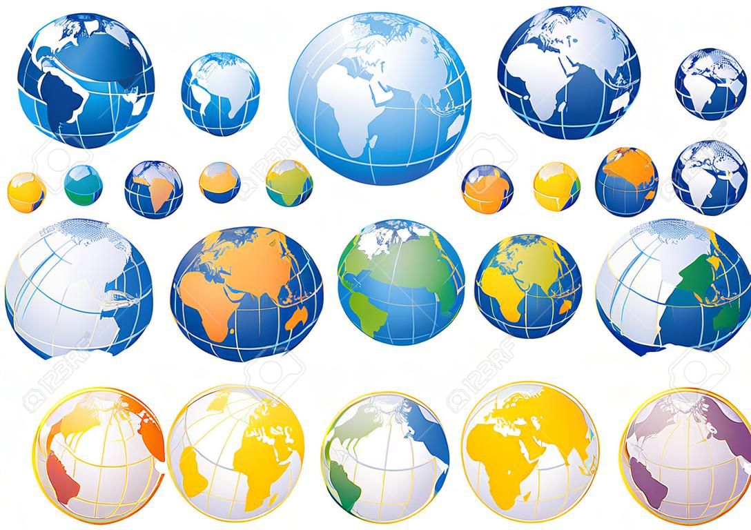 vector illustration - Set from 25 isolated multi-coloured globes