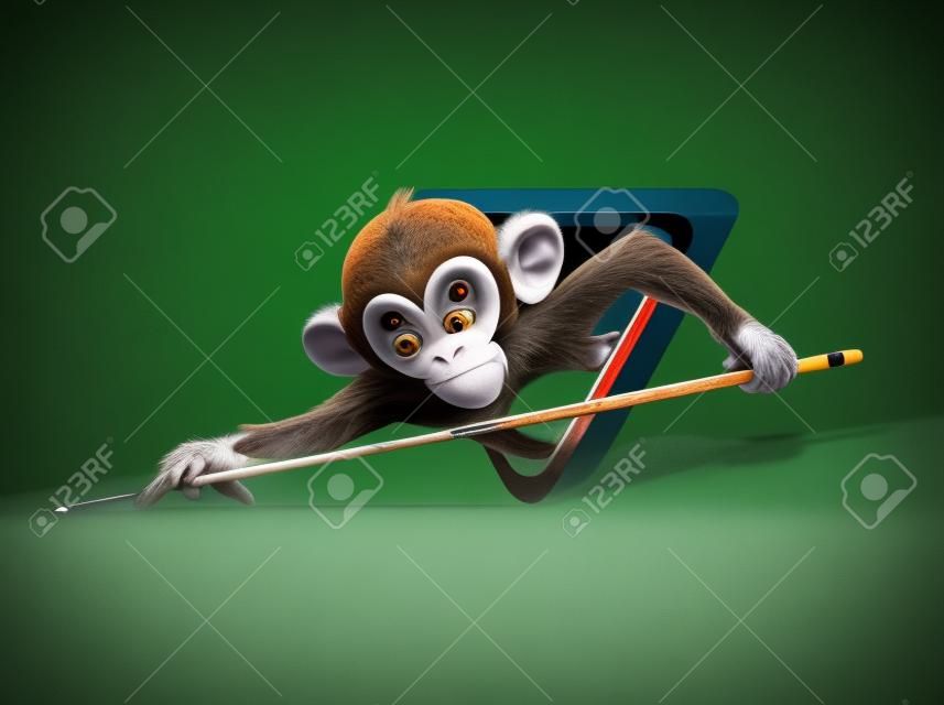 Una scimmia molto divertente che gioca a biliardo