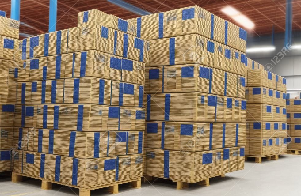 rack stack arrangement of cardboard boxes in a store warehouse