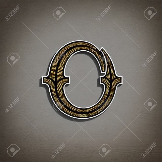 O letter logo in classic sport team style. Vintage slab serif font with lines shadow. Perfect for victorian identity, luxury package, retro book, western diploma, etc.