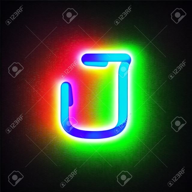 J letter logo made of multicolor gradient neon line. Vector bright icon for multimedia labels, nightlife headlines, cinema posters, casino advertisement etc.