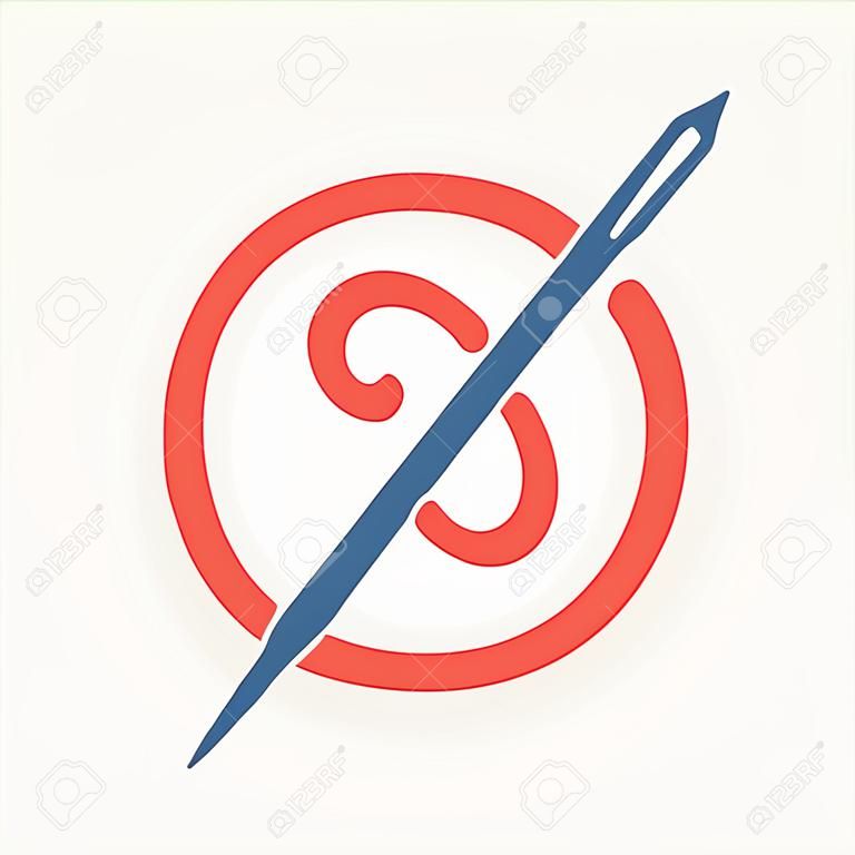 S letter logo met naald en draad. Lettertype stijl, vector ontwerp template elementen voor uw hobby of textiel corporate identiteit.