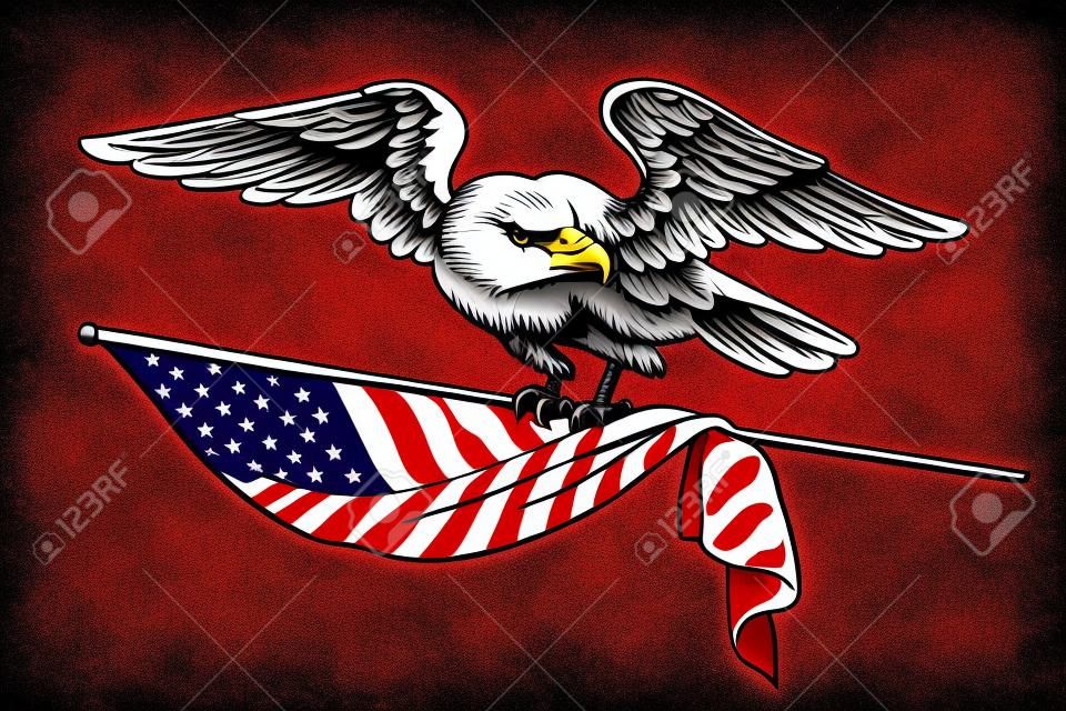 Emblema de águia vetorial com a bandeira nas patas. ilustração da história dos eua e celebração de 4 de julho em estilo de gravura. perfeito para cartões de dia de independência, convites, banners.
