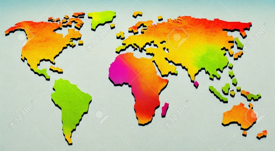 Kolaż z mapa świata wykonane z kolorowych zdjęć z podróżą na białym tle