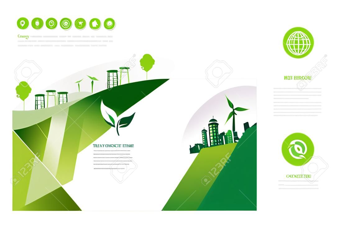 Modello di progettazione dell'opuscolo del concetto di energia ecologica. Illustrazione vettoriale di infografica