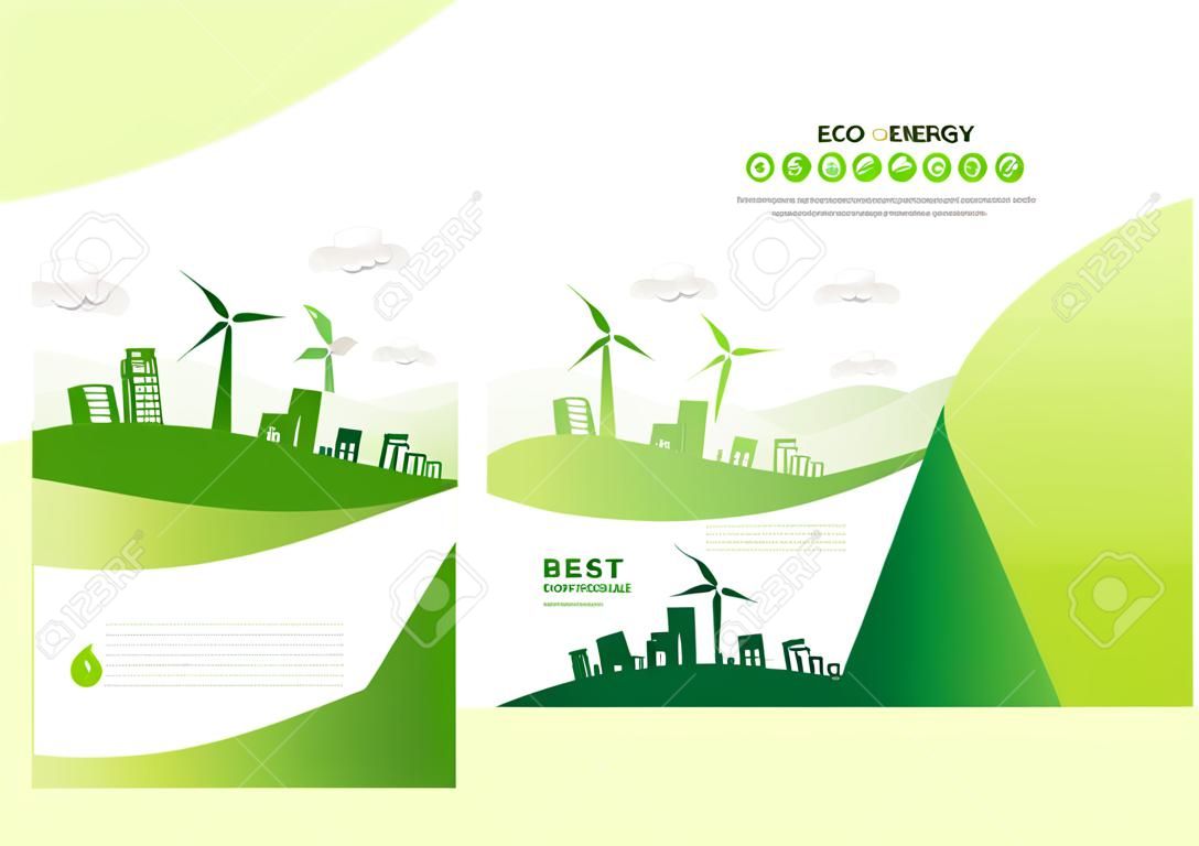 Modèle de conception de brochure de concept d'énergie écologique. Illustration vectorielle d'infographie