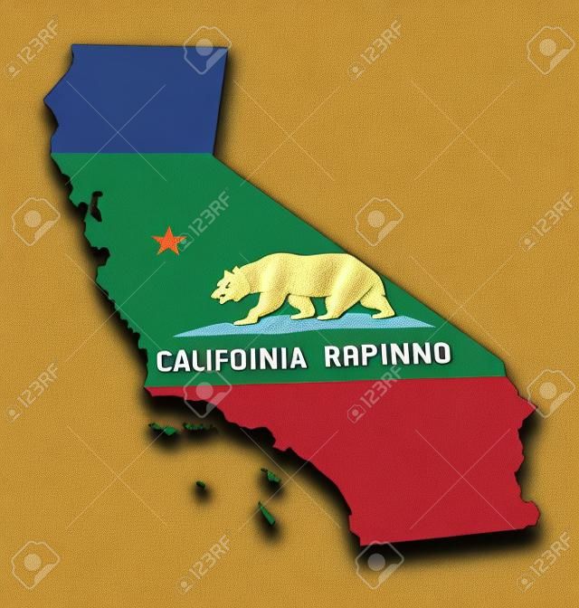 状態フラグを持つカリフォルニアの 3 D 地理的概要マップ