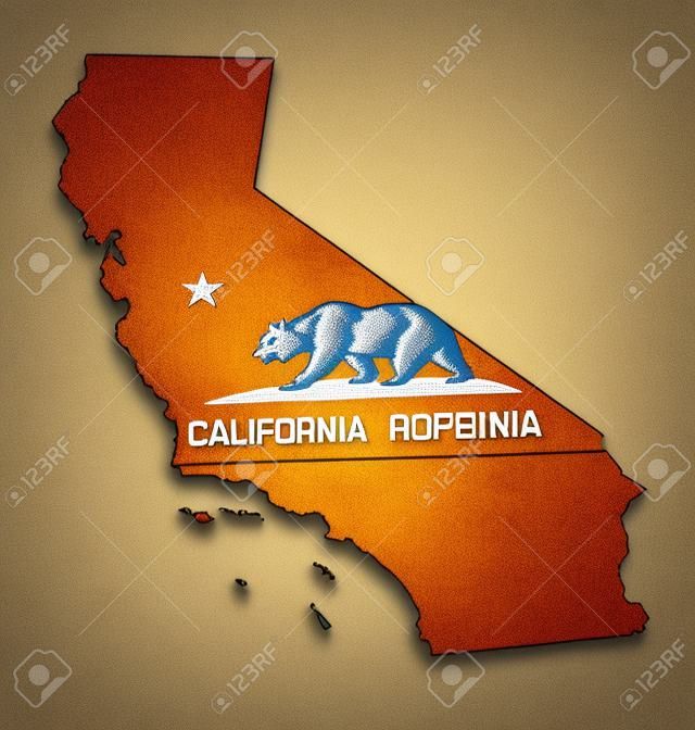 状態フラグを持つカリフォルニアの 3 D 地理的概要マップ