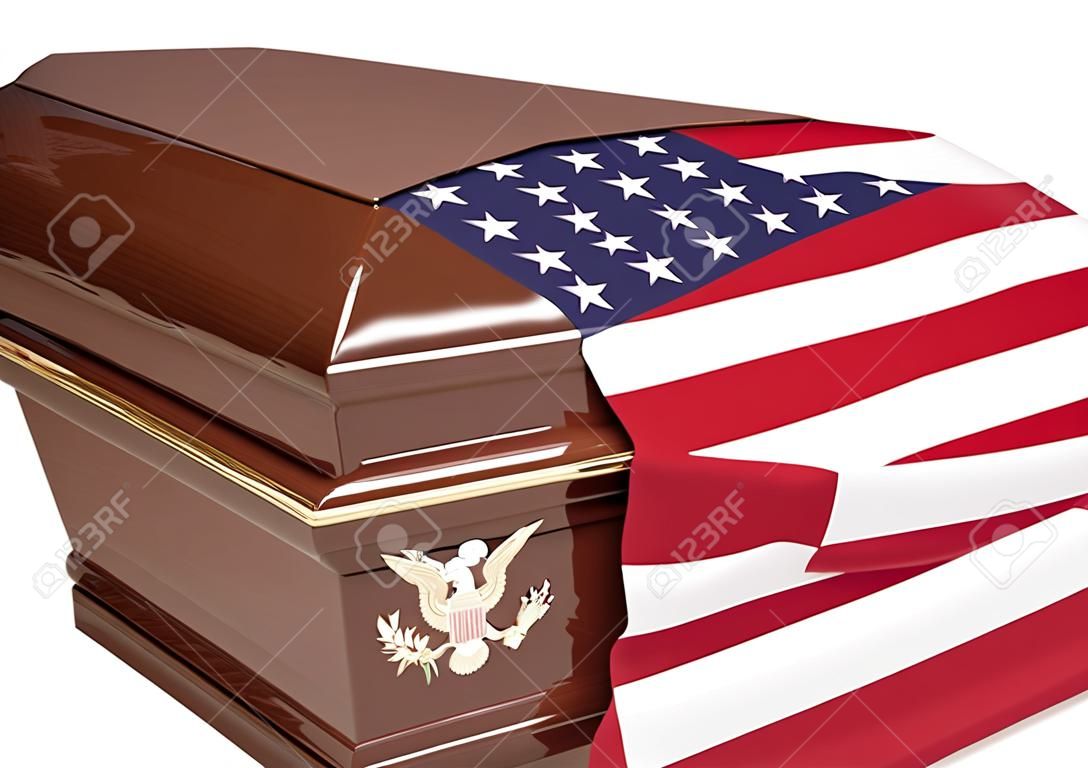 Coffin covered with the national flag of the United States