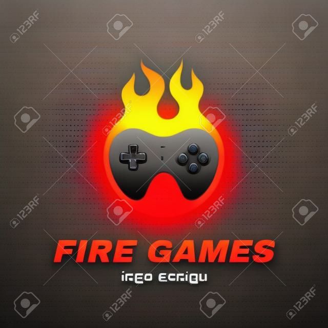 Feuerspiele Vektor Icon Illustration Vorlage Logo Design. Joystick im Feuer. Heißes Spiel, Gamepad, Spielerkonzept