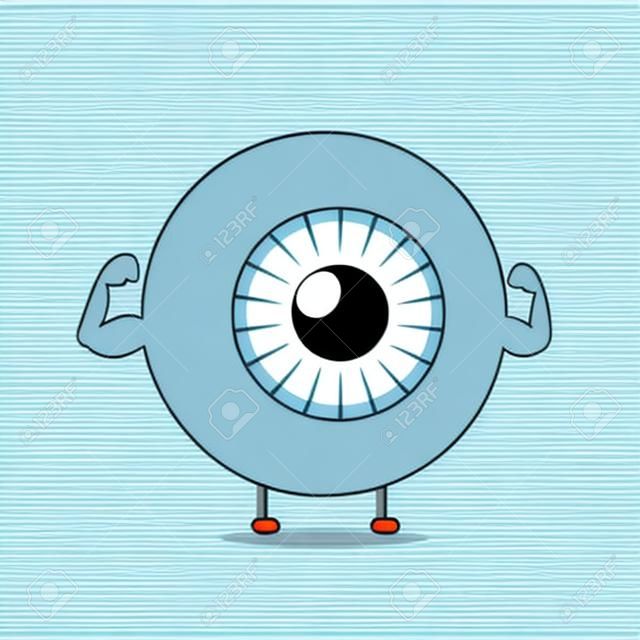 Strong healthy white eye, eyeball character. Vector flat cartoon illustration icon design. Isolated on blue backgound