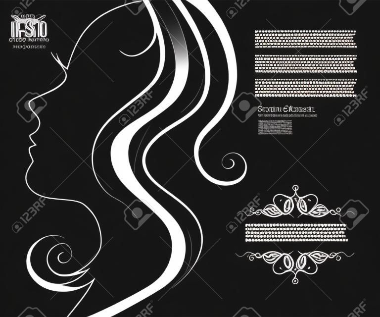 Güzel saçlı Kadının siluet vektör illüstrasyon