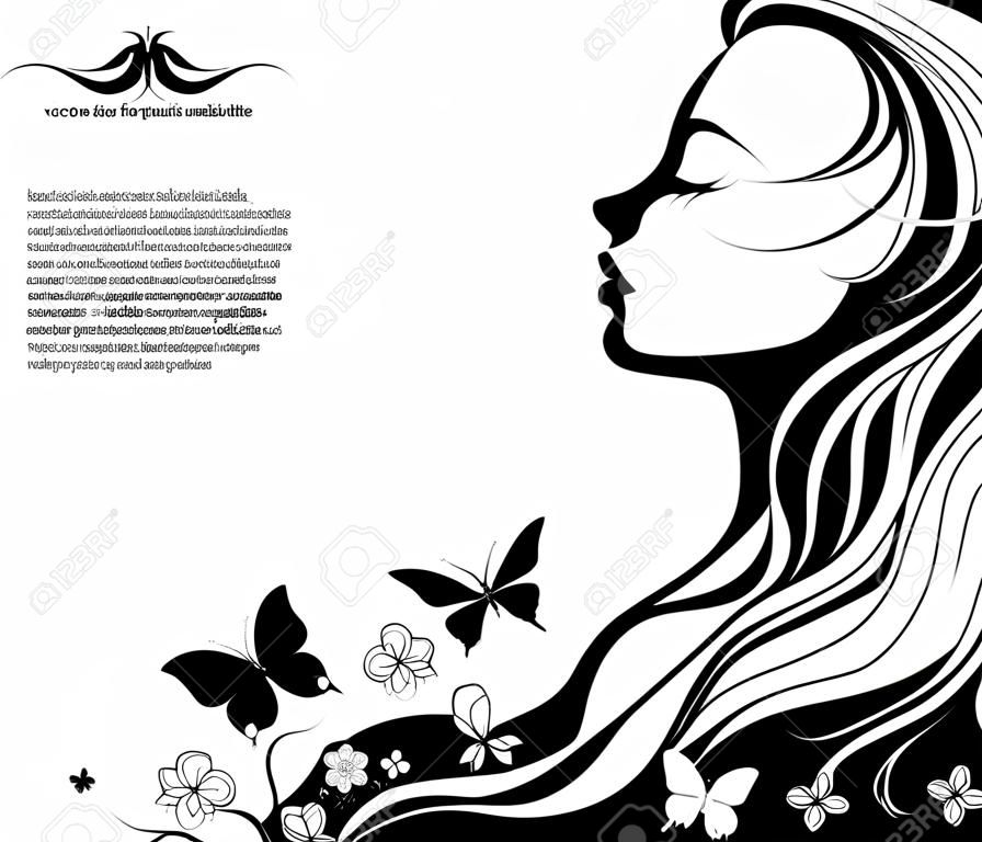 Illustrazione vettoriale della silhouette di donna con i capelli belli