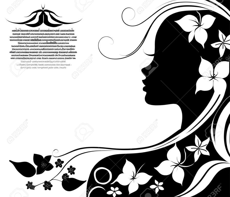 Ilustración del vector de la silueta de la mujer con un cabello hermoso