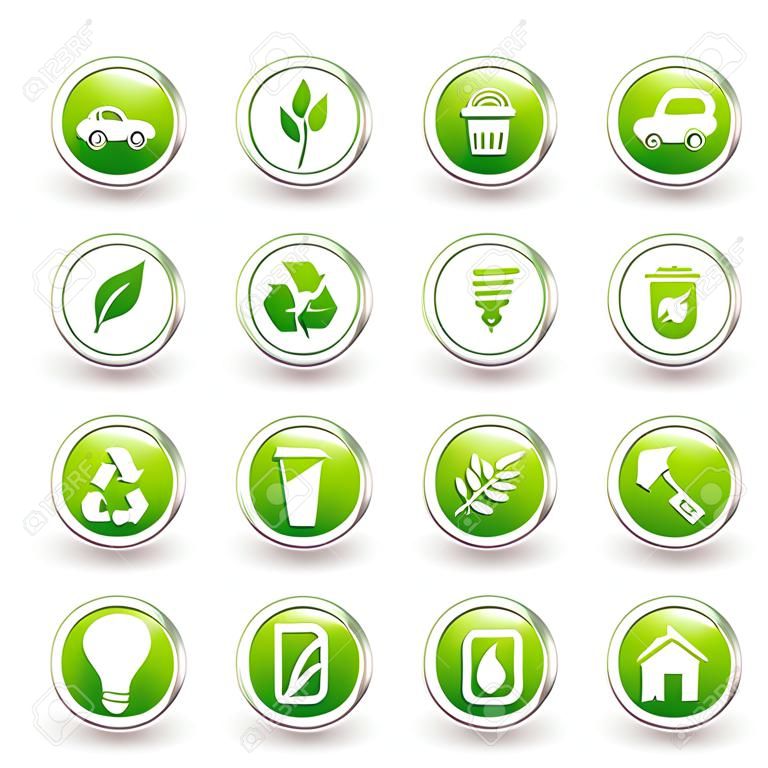 Ekologia sieci web ikony, zielony zestaw ikon ekologii przyciski