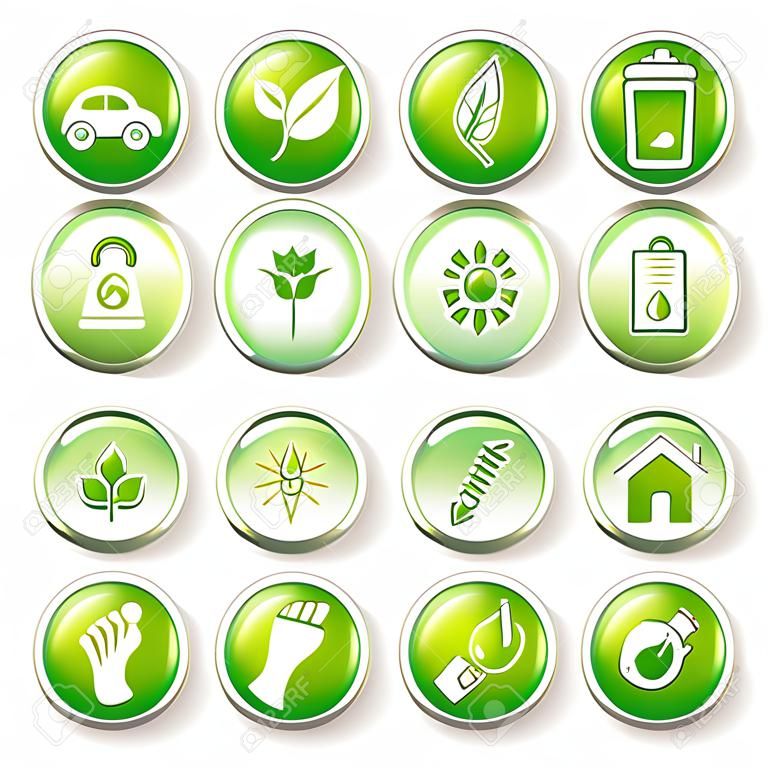 Ekoloji web simgeleri yeşil düğmeleri Ekoloji simge seti