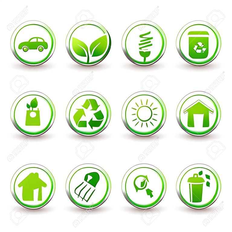 Ekologia sieci web ikony, zielony zestaw ikon ekologii przyciski