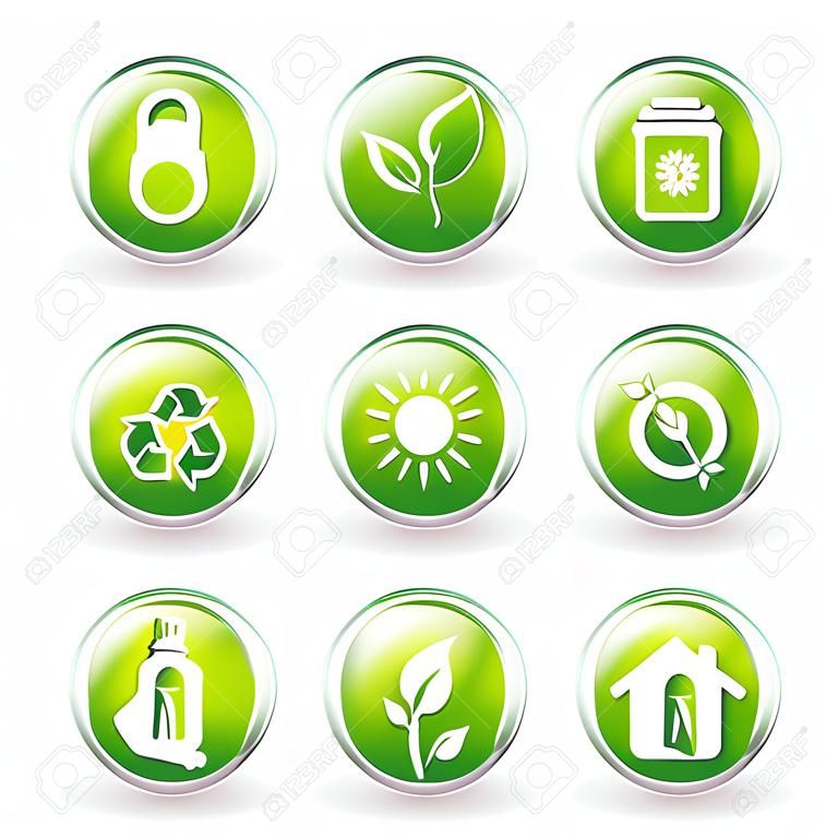 生態網絡圖標綠色生態的按鈕圖標集